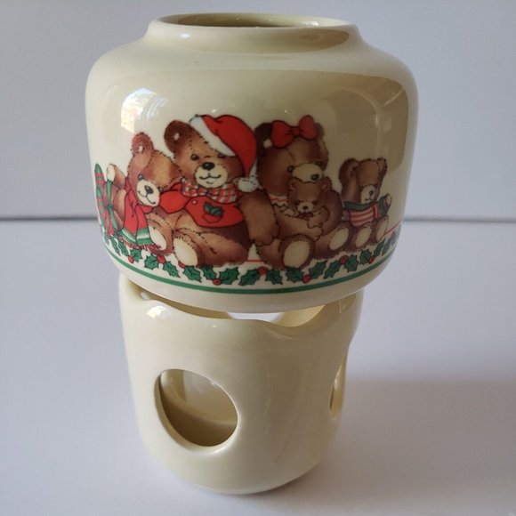 1987 Potpourri Press Christmas Bears Ceramic Potpourri Tealight Scenter NIB - Picture 5 of 14